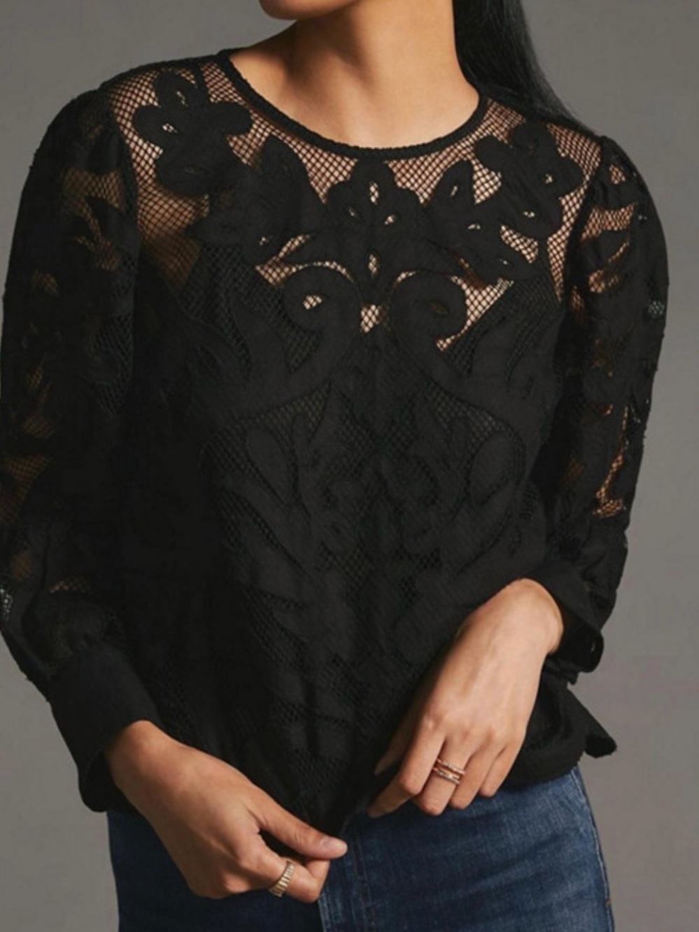 Anthropologie Woven Lace Overlay Black Women's Top